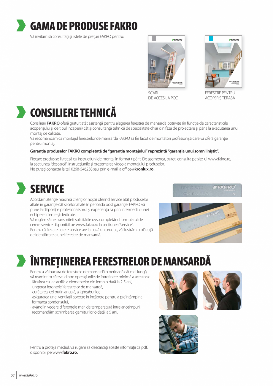 Pagina 58-Lista de preturi ferestre de mansarda FAKRO Catalog, brosura Romana ARTICULARE
dimensiunile...