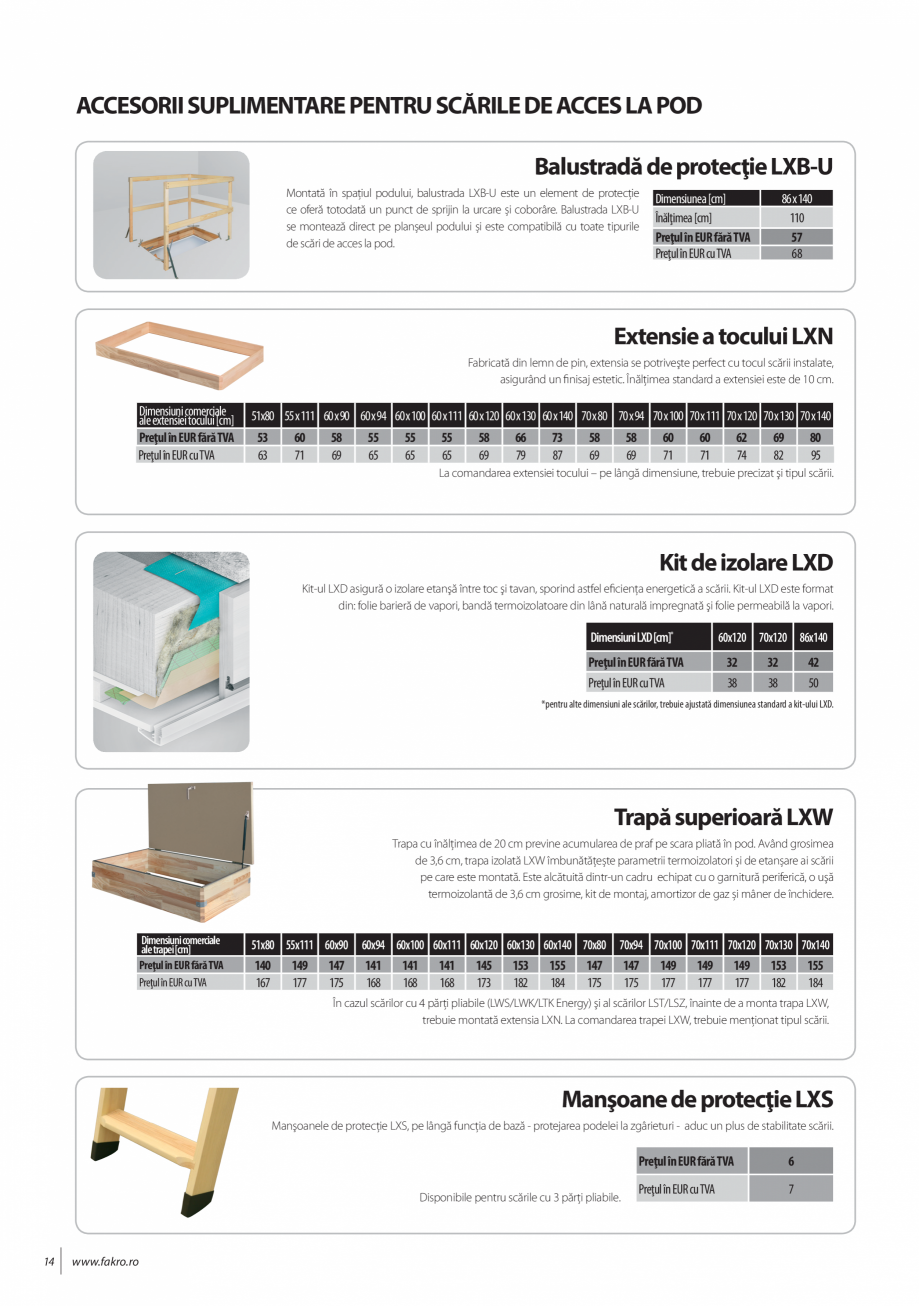 Pagina 14-Lista de preturi scari de acces la pod FAKRO LWF 45, LTK Energy, LWL Lux, LWZ Plus, LWK Komfort, LWS...