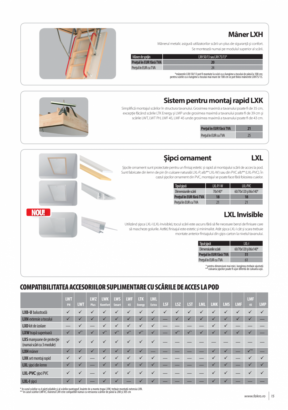Pagina 15-Lista de preturi scari de acces la pod FAKRO LWF 45, LTK Energy, LWL Lux, LWZ Plus, LWK Komfort, LWS...