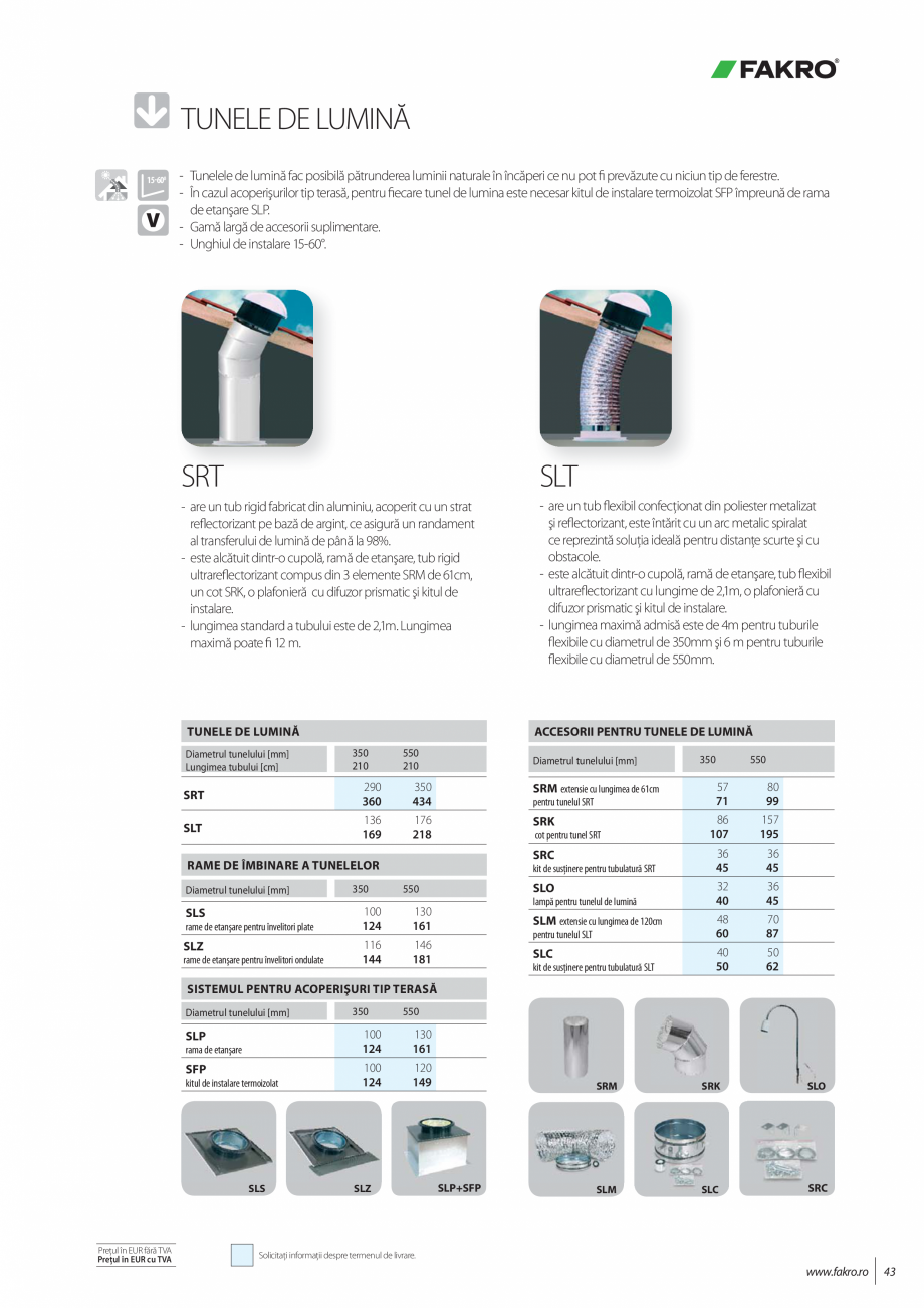 Pagina 2-Tunele de lumina FAKRO SRT Fisa tehnica Romana zintă soluţia ideală pentru distanţe scurte şi...