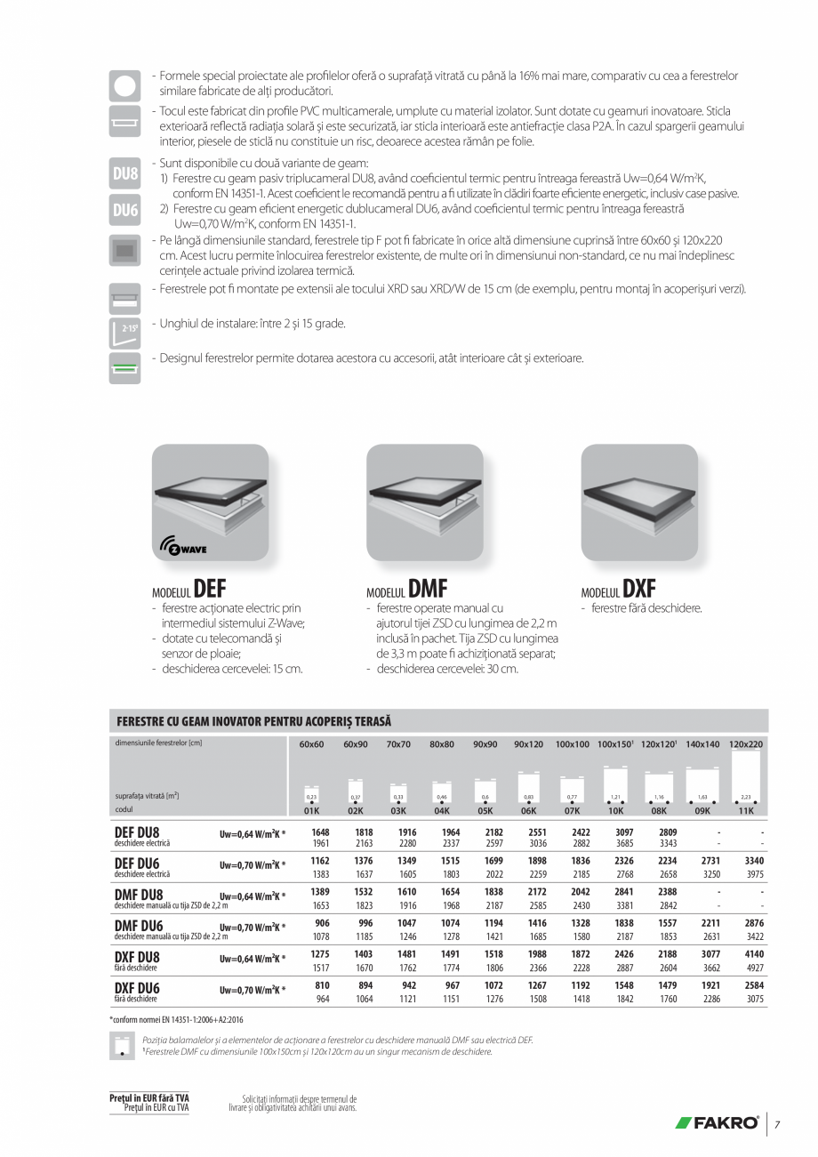 Pagina 7-Lista de preturi ferestre pentru acoperis terasa FAKRO Catalog, brosura Romana nform EN 13501-1);
- ...