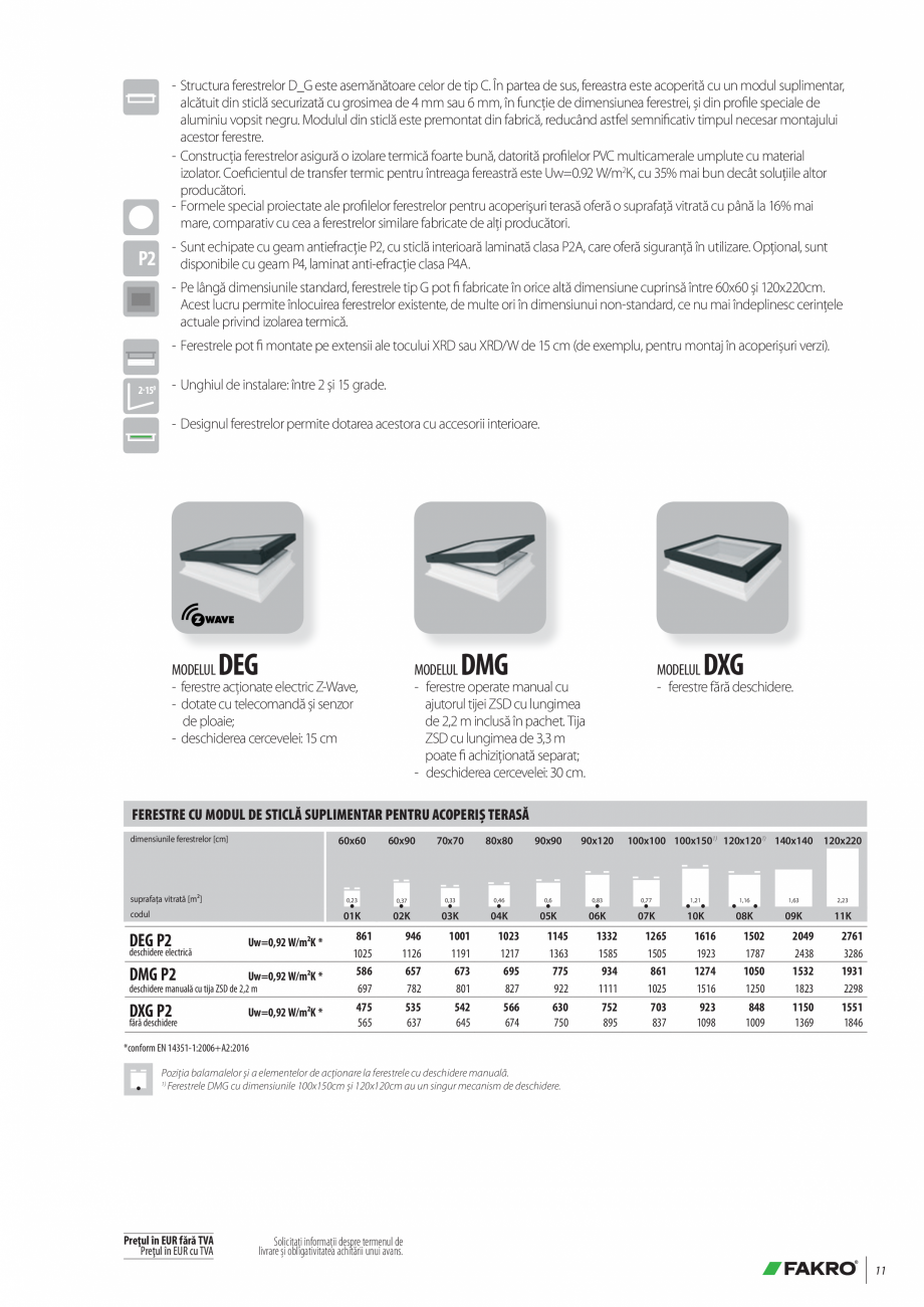 Pagina 11-Lista de preturi ferestre pentru acoperis terasa FAKRO Catalog, brosura Romana  DEF.
1
Ferestrele...
