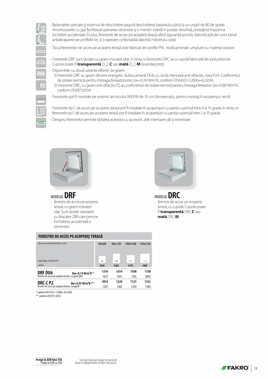 Pagina 13-Lista de preturi ferestre pentru acoperis terasa FAKRO Catalog, brosura Romana l termic pentru...