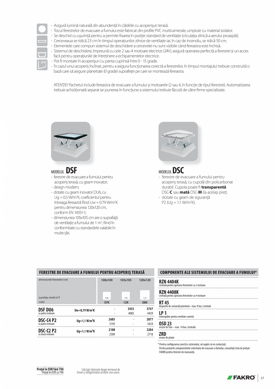 Pagina 17-Lista de preturi ferestre pentru acoperis terasa FAKRO Catalog, brosura Romana u cea a ferestrelor...