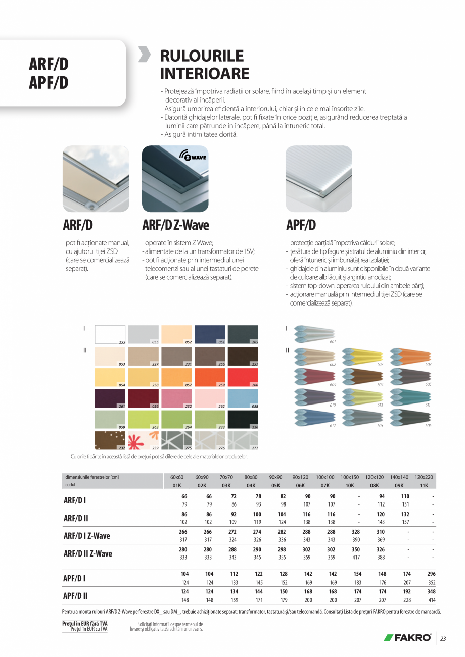 Pagina 23-Lista de preturi ferestre pentru acoperis terasa FAKRO Catalog, brosura Romana tive Architecture -...