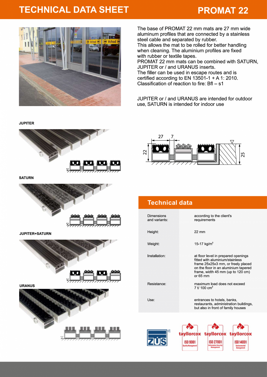 Pagina 1-Stergatoare profesionale  PROMAT 22 Fisa tehnica Engleza Technical data

