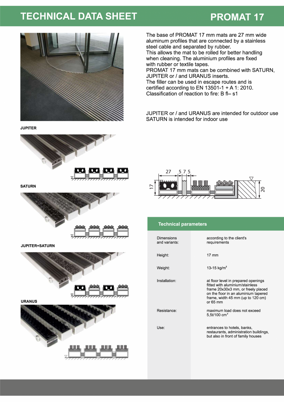 Pagina 1 - Stergatoare profesionale din profile din aluminiu PROMAT 17 Fisa tehnica Engleza 