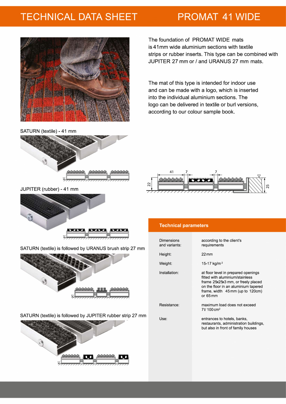 Pagina 1 - Stergatoare profesionale din profile din aluminiu PROMAT 41 WIDE Fisa tehnica Engleza 