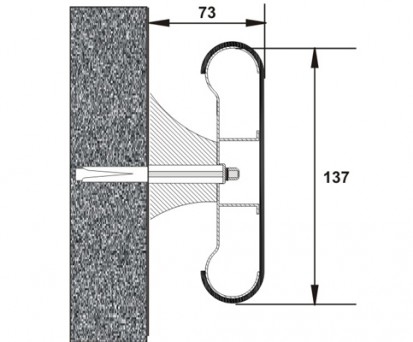 Protectie cu mana curenta pentru pereti - detaliu latime 137 mm PPM140 Detaliu protectie cu mana