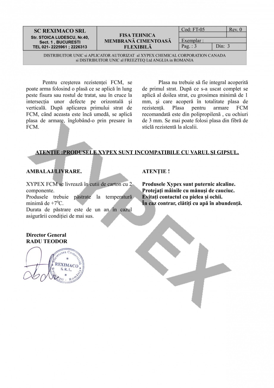 Pagina 3-Membrana cimentoasa flexibila XYPEX XYPEX FCM Fisa tehnica Romana roprietăţile între - 400 şi + ...