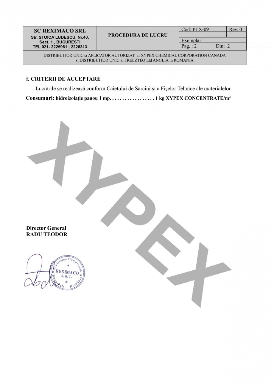 Pagina 2-Tratament de impermeabilizare prin metoda DRY-SHAKE XYPEX Instructiuni montaj, utilizare Romana u...