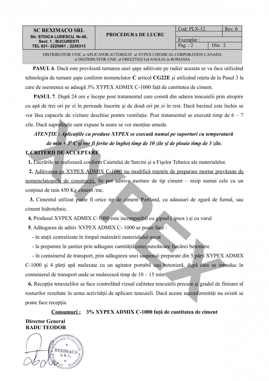 Pagina 2-Realizarea tencuielilor impermeabile cu mortar de ciment nisip XYPEX XYPEX ADMIX C-1000 Instructiuni...