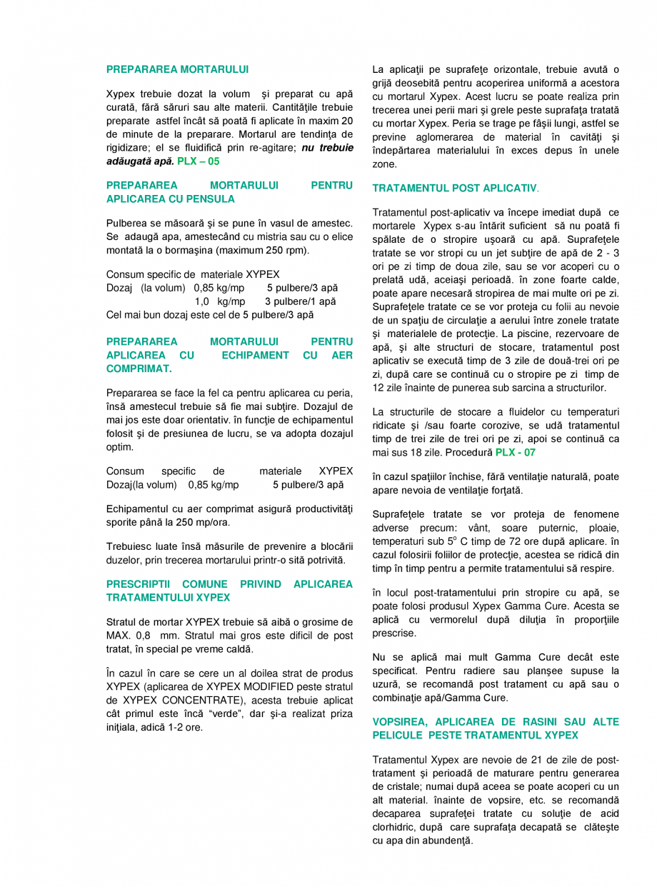Pagina 2-Tratament chimic pentru impermeabilizarea si protectia betonului si a otelului XYPEX XYPEX MODIFIED ...