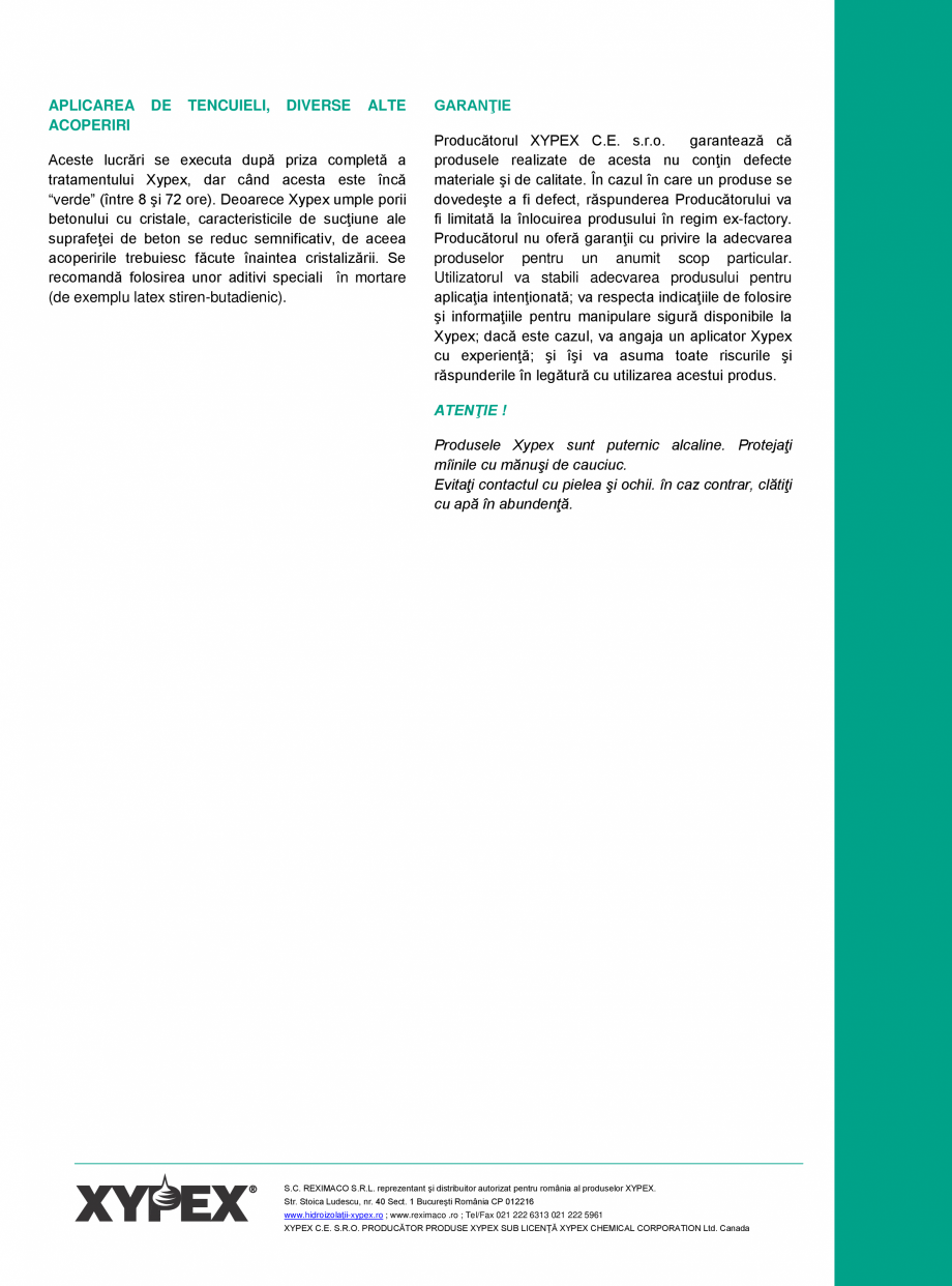 Pagina 3-Tratament chimic pentru impermeabilizarea si protectia betonului si a otelului XYPEX XYPEX MODIFIED ...