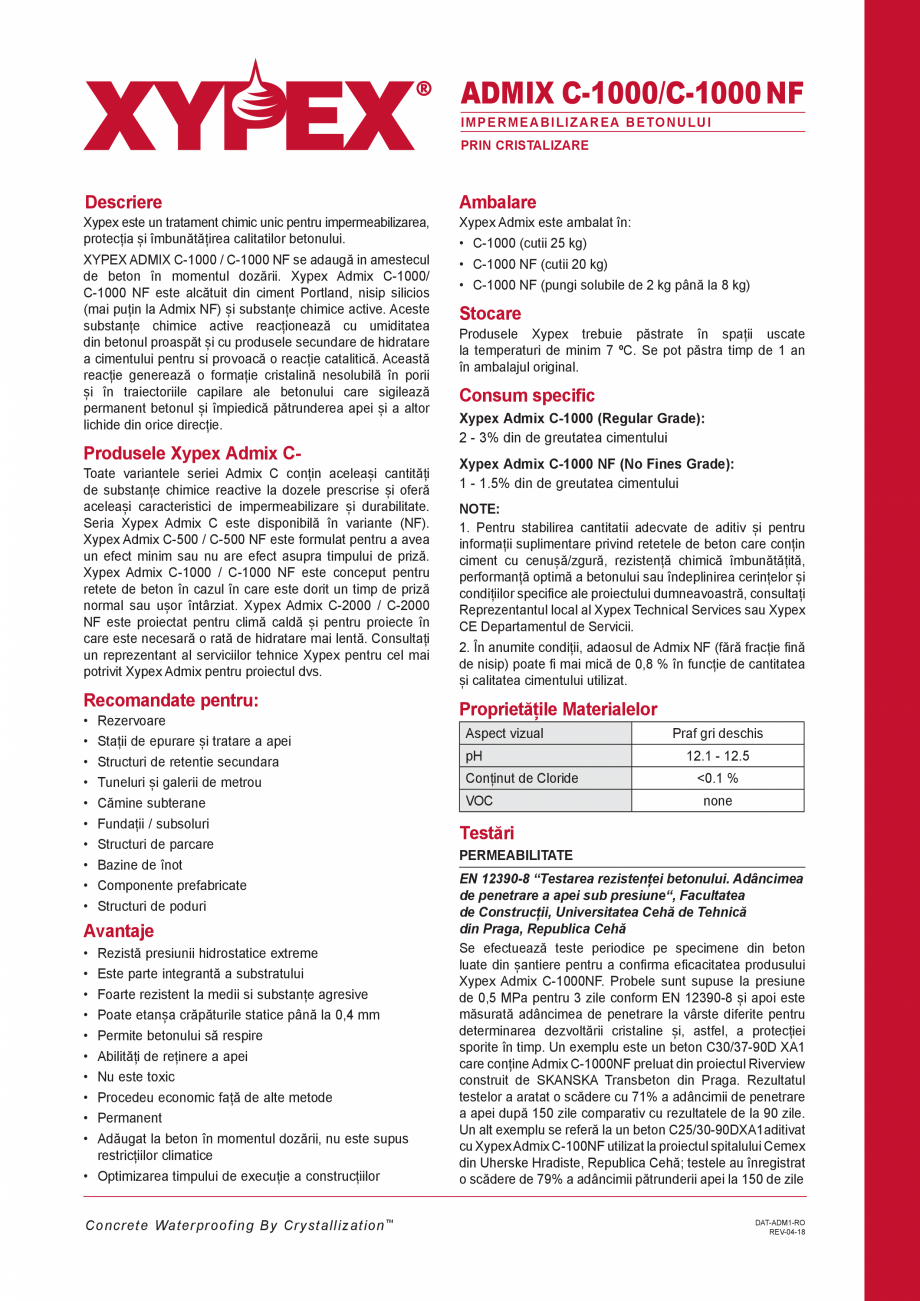 Pagina 1-Tratament chimic unic pentru impermeabilizarea, protectia si imbunatatirea calitatilor betonului...