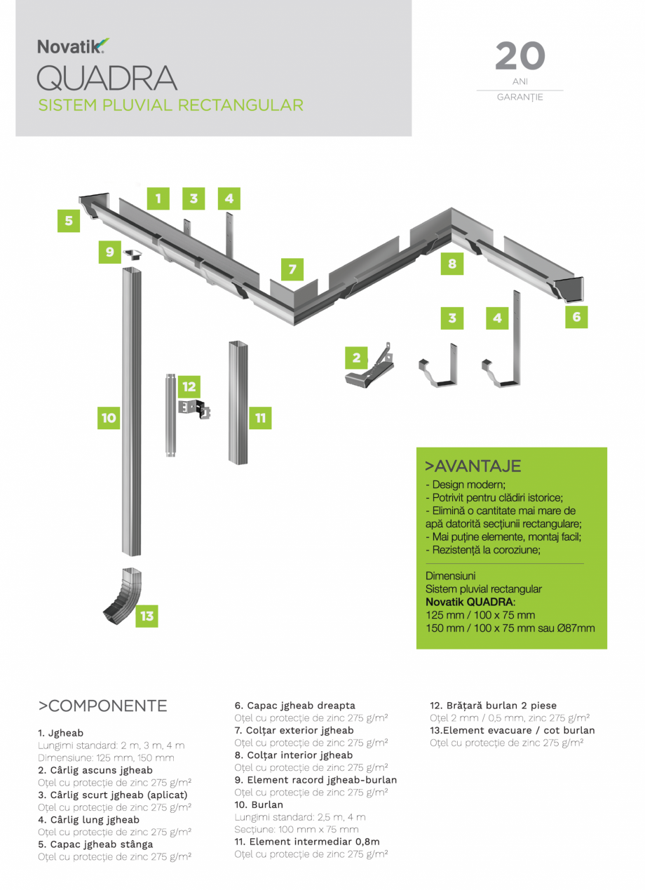 Pagina 1-Sistem pluvial rectangular NOVATIK QUADRA Fisa tehnica Romana 