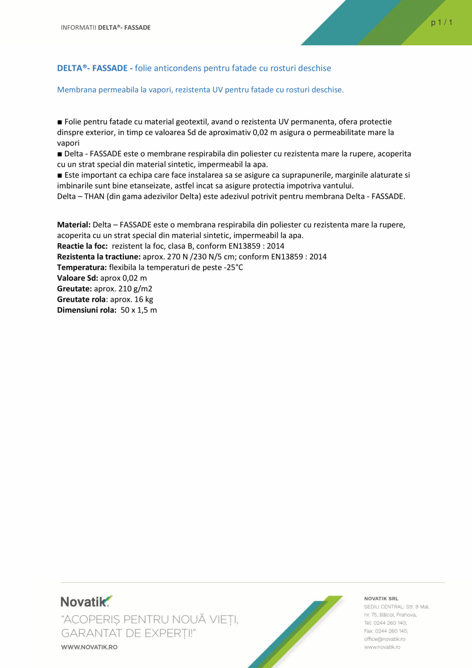 Pagina 1-Folie anticondens pentru fatade cu rosturi deschise DELTA FASSADE Catalog, brosura Romana INFORMATII...