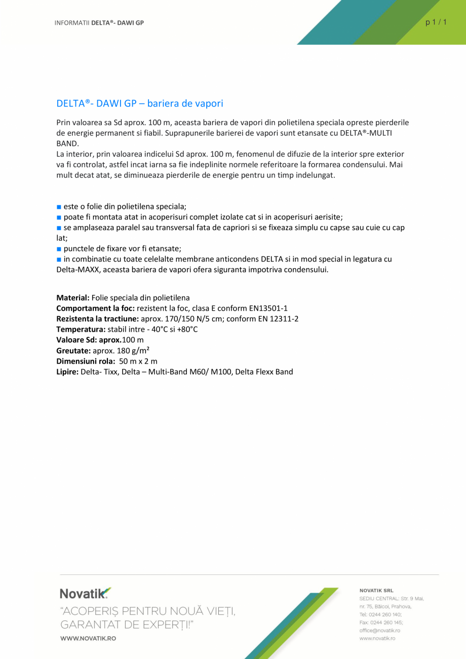 Pagina 1-Bariera de vapori DELTA DAWI GP Catalog, brosura Romana INFORMATII DELTA®- DAWI GP

DELTA®- DAWI...