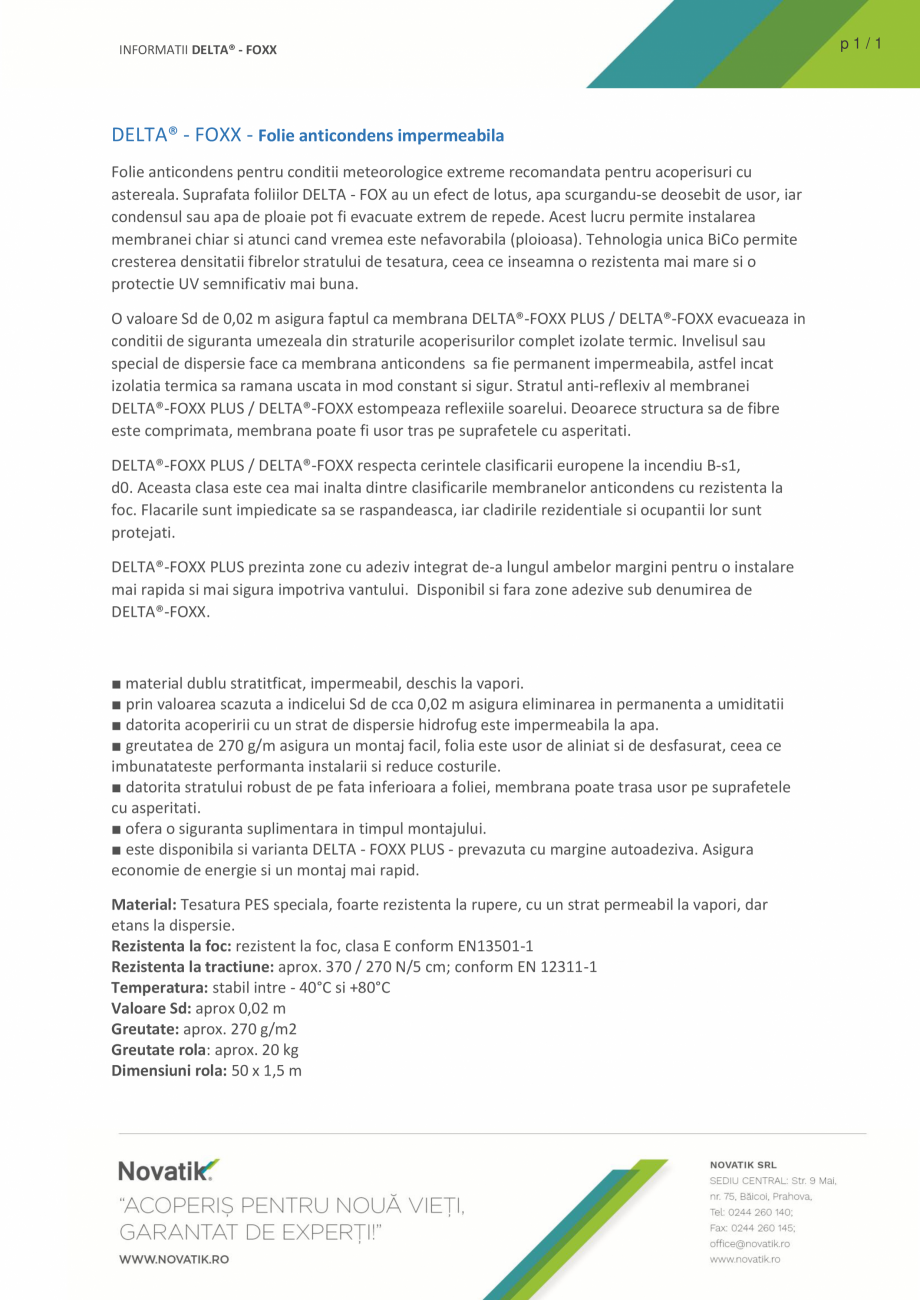 Pagina 1-Folie anticondens impermeabila DELTA FOXX Catalog, brosura Romana INFORMATII DELTA® - FOXX

DELTA®...