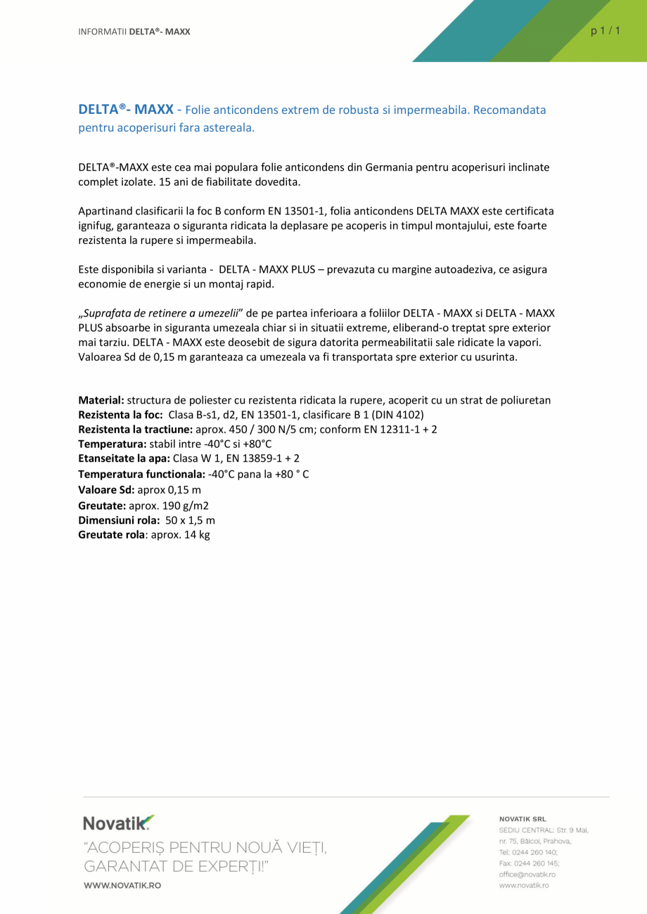 Pagina 1-Folie anticondens impermeabila DELTA MAXX Catalog, brosura INFORMATII DELTA®- MAXX

DELTA®- MAXX -...