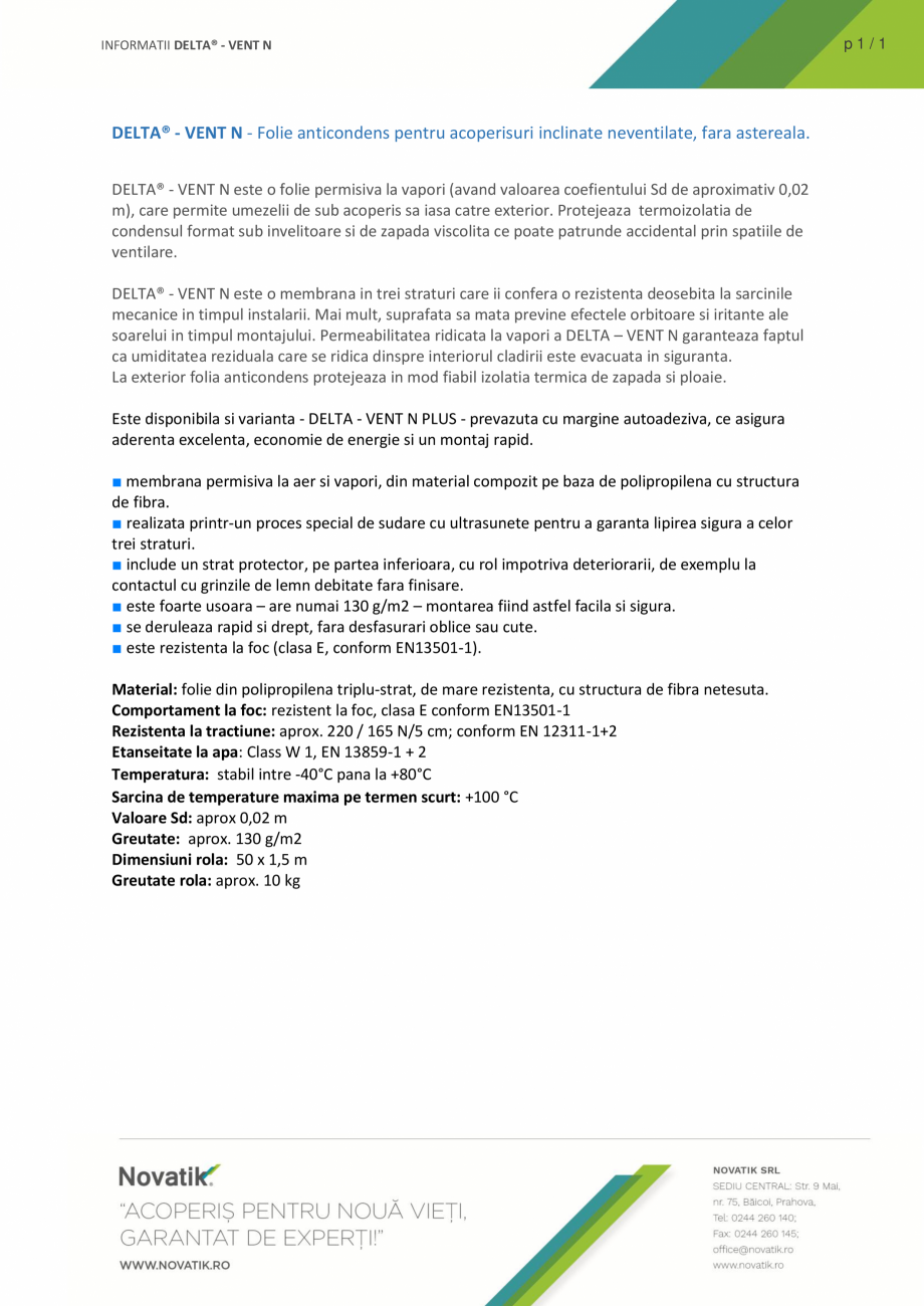 Pagina 1-Folie anticondens pentru acoperisuri inclinate neventilate, fara astereala DELTA VENT N Catalog,...
