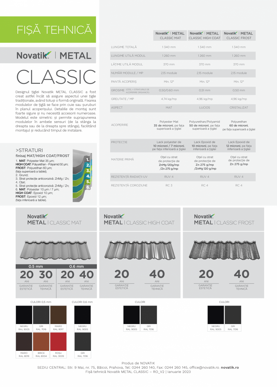 Pagina 1-Ţiglă metalică cu aspect de ardezie sau șindrilă NOVATIK | METAL CLASSIC Fisa tehnica Romana...