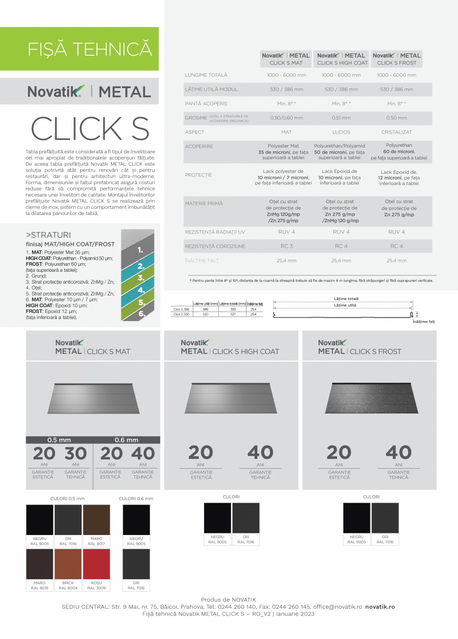 Pagina 1-Tablă prefălțuită pentru acoperișuri fălțuite  NOVATIK | METAL Click S Fisa tehnica Romana...