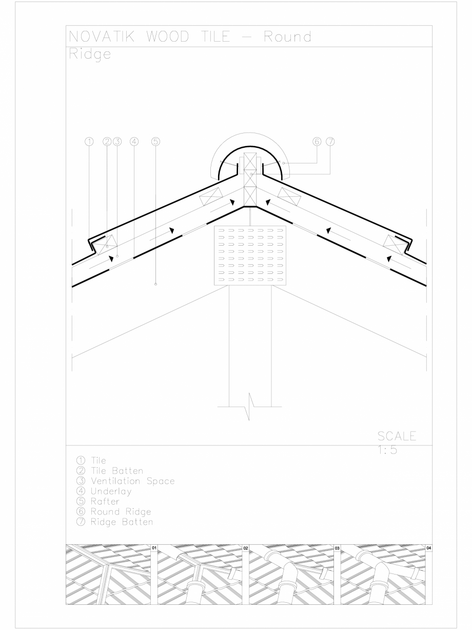 Pagina 1-CAD-DWG Novatik Wood Tile  - Ridge Round Novatik NATURA Detaliu de produs 