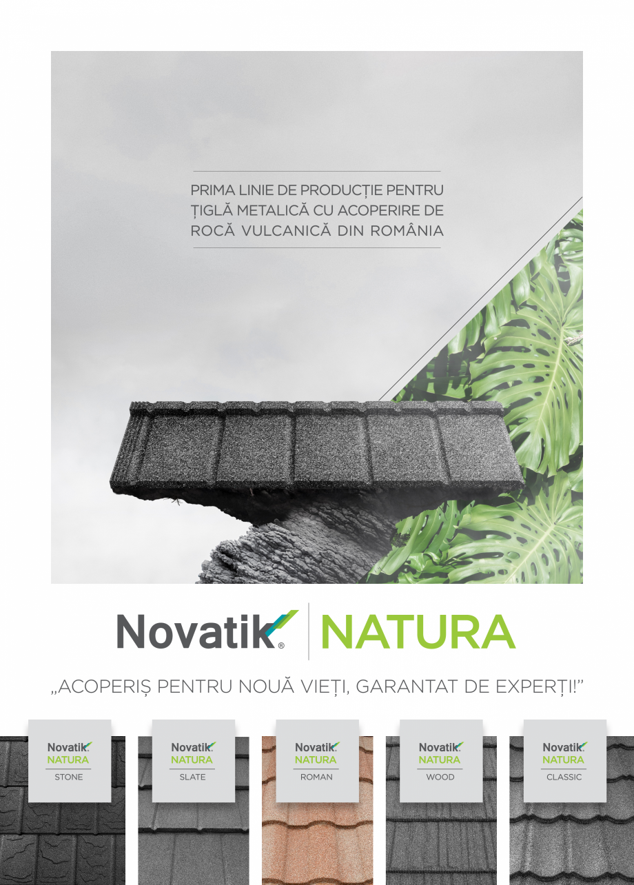 Pagina 1-Prima linie de productie tigla metalica cu acoperire de roca vulcanica din Romania Novatik NATURA...