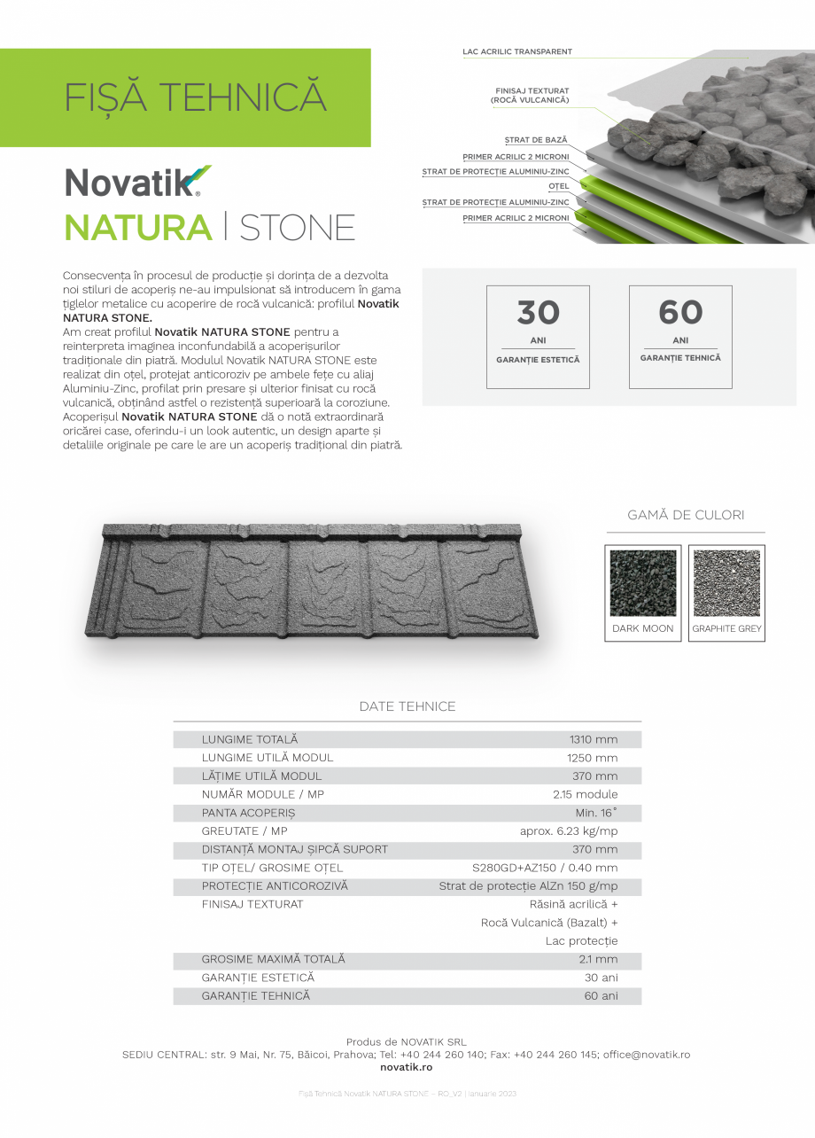 Pagina 1-Țiglă metalică cu acoperire de rocă vulcanică Novatik NATURA Novatik NATURA STONE Fisa tehnica ...