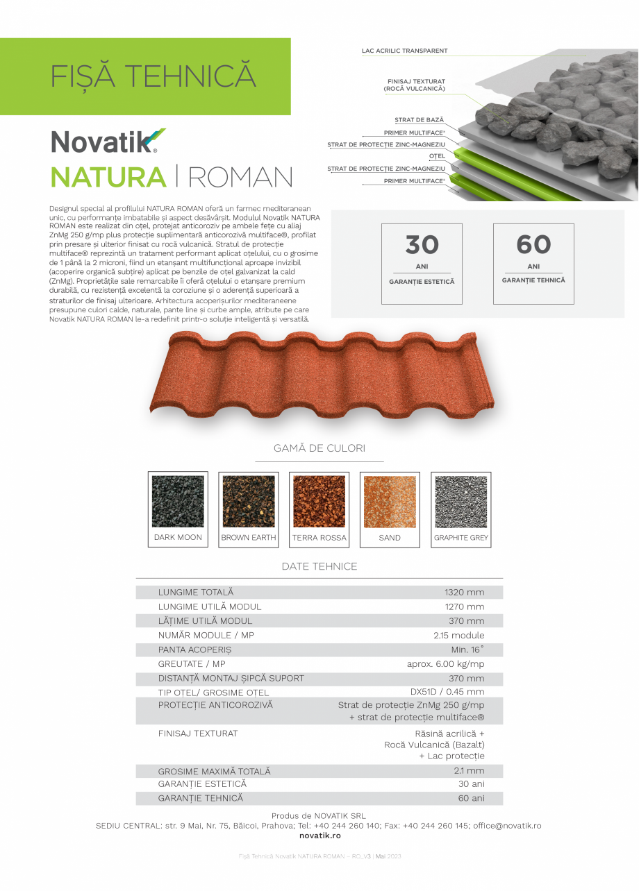 Pagina 1-Țiglă metalică cu acoperire de rocă vulcanică Novatik NATURA Novatik NATURA ROMAN Fisa tehnica ...