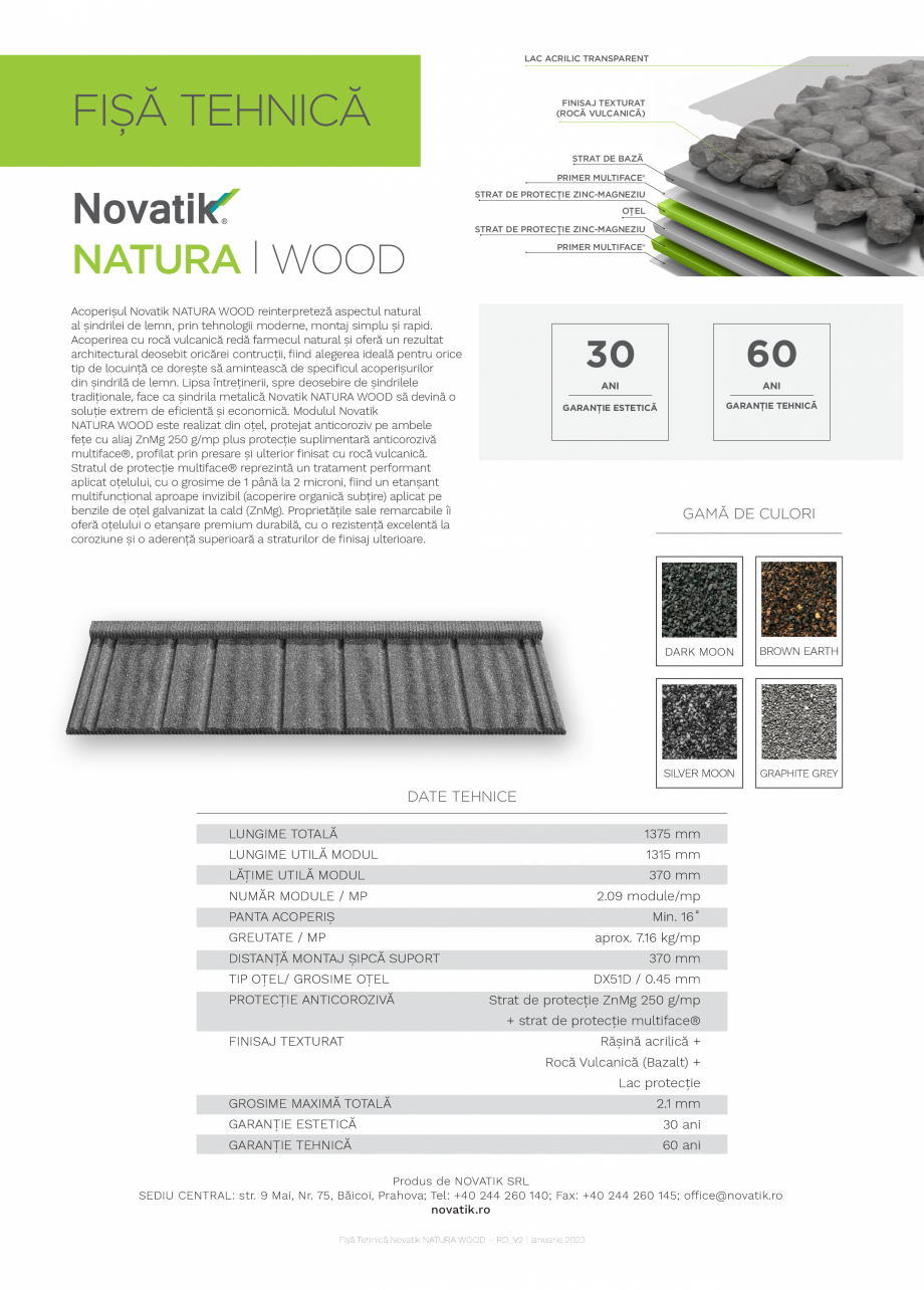 Pagina 1-Țiglă metalică cu acoperire de rocă vulcanică Novatik NATURA Novatik NATURA WOOD Fisa tehnica...