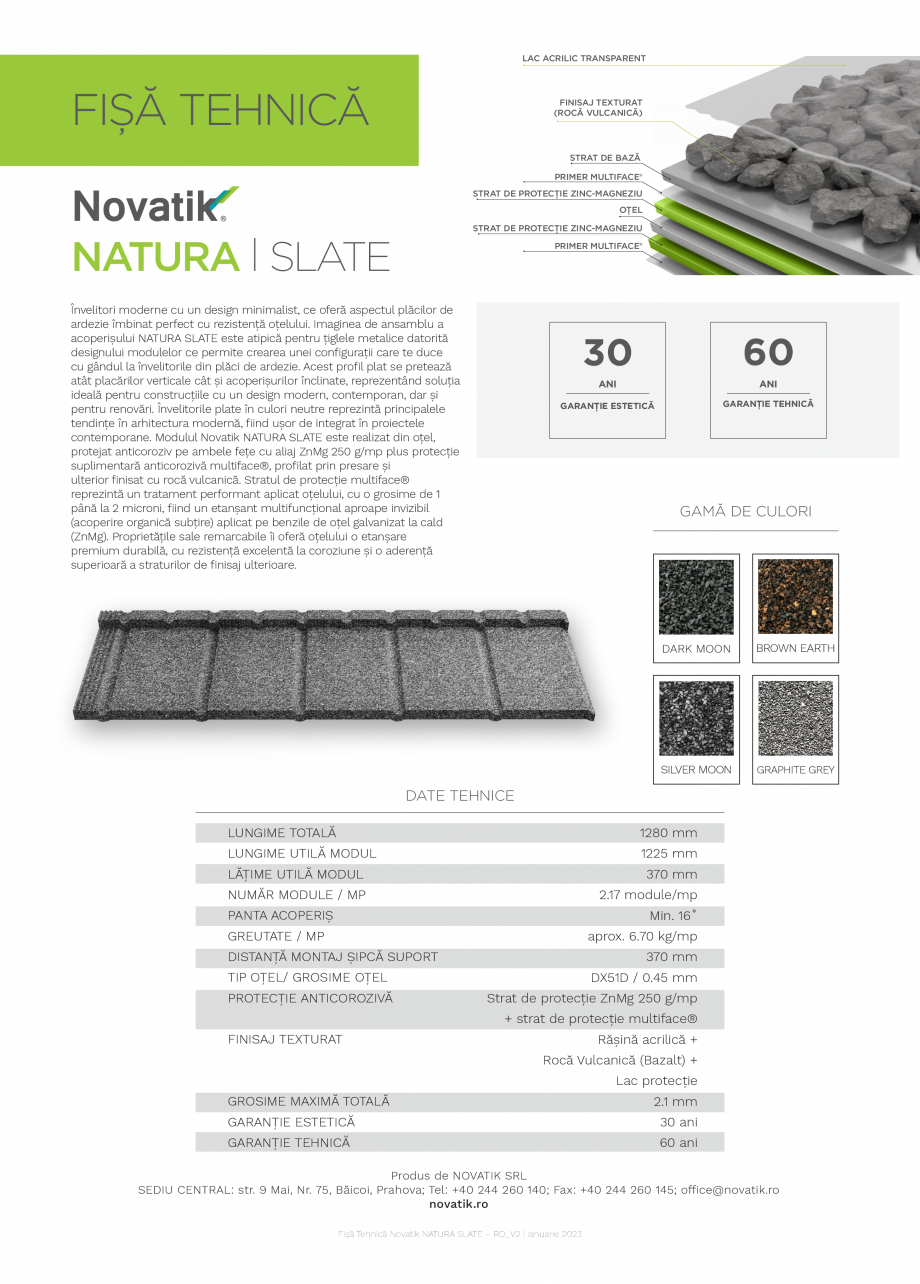 Pagina 1-Țiglă metalică cu acoperire de rocă vulcanică Novatik NATURA Novatik NATURA SLATE Fisa tehnica ...