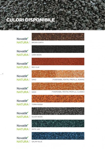Novatik NATURA - gama culori 2 Tigle metalice cu acoperire de roca vulcanica
