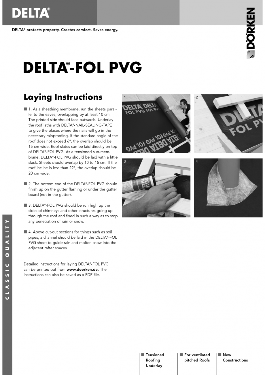 Pagina 1-Membrane pentru acoperisuri ventilate cu astereala
 DELTA Instructiuni montaj, utilizare Engleza...