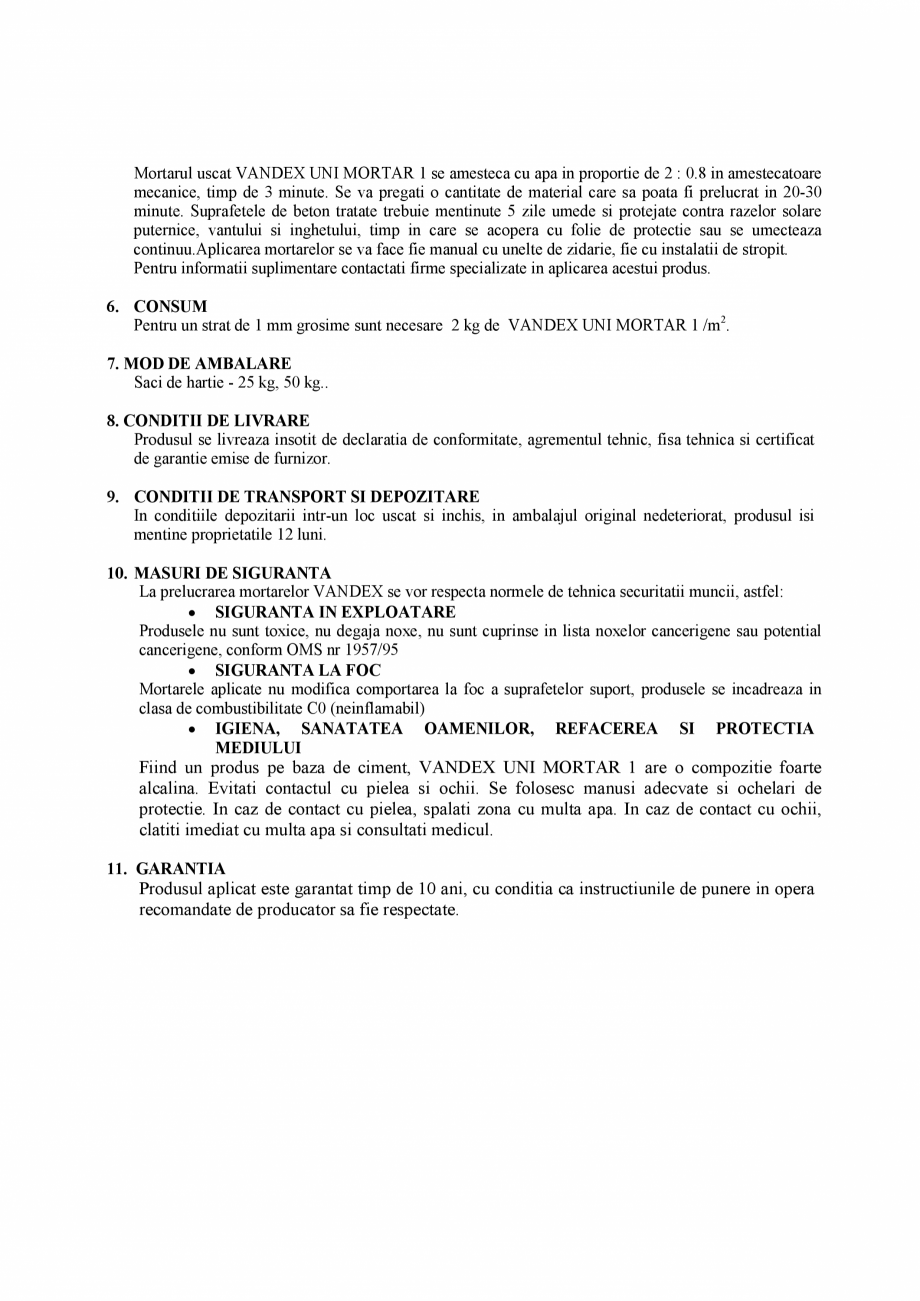 Pagina 2-Fisa tehnica cimenturi osmotice Vandex UNIMORTAR 1  SASOIA Fisa tehnica Romana pusi chimici...