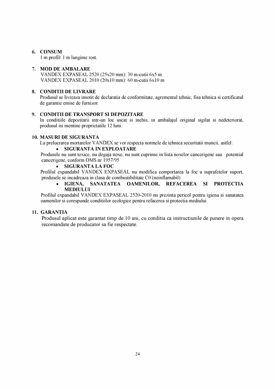 Pagina 2-Fisa tehnica cimenturi osmotice Vandex EXPASEAL  SASOIA Fisa tehnica Romana  si in cazul presiunilor...