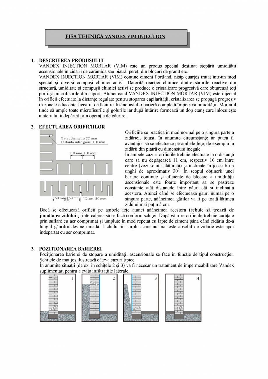 Pagina 1 - Fisa tehnica cimenturi osmotice Vandex VIM INJECTION  SASOIA Fisa tehnica Romana FISA...