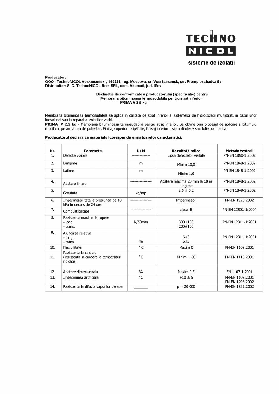 Pagina 1-Declaratie de conformitate a producatorului - P V 2,5  SASOIA Certificare produs Romana sisteme de...