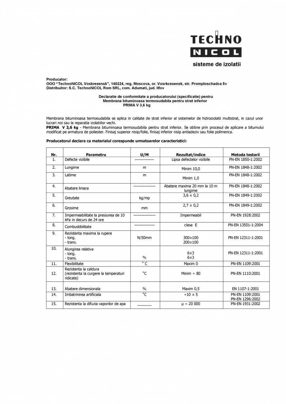 Pagina 1-Declaratie de conformitate a producatorului - P V 3,6  SASOIA Certificare produs Romana sisteme de...