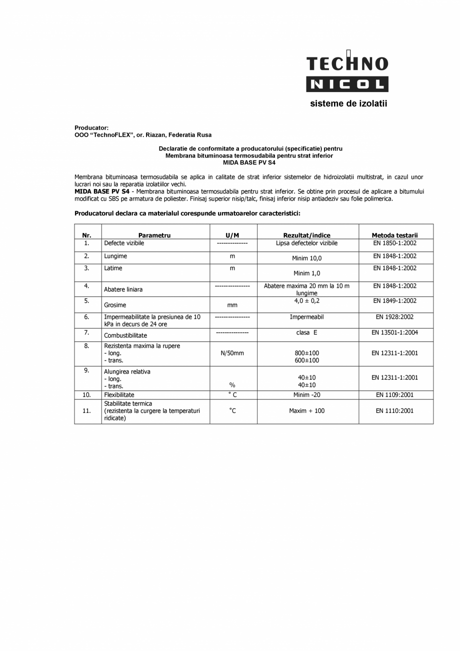 Pagina 1 - Membrana bituminoasa termosudabila Mida Base  SASOIA Fisa tehnica Romana sisteme de...