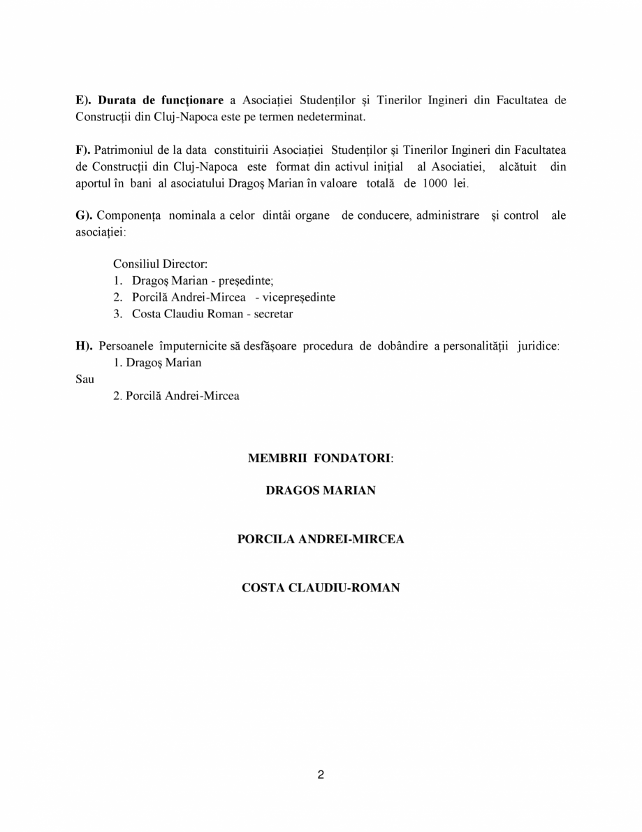Pagina 2-Actul constitutiv al Asociatiei Studentilor si Tinerilor Ingineri Constructori din Facultatea de...