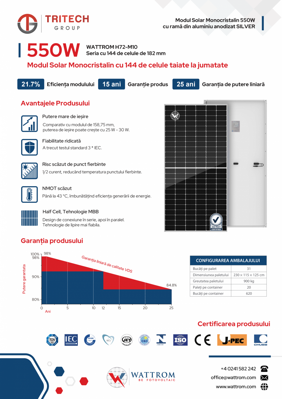 Pagina 1-FISA TEHNICA 550W - WATTROM-H72-M10 WATTROM Romana Modul Solar Monocristalin 550W
cu ramă din...