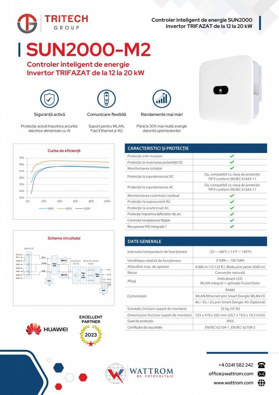 Pagina 1-Invertor TRIFAZAT de la 12 la 20 kW WATTROM SUN2000-M2 Fisa tehnica Romana Controler inteligent de...