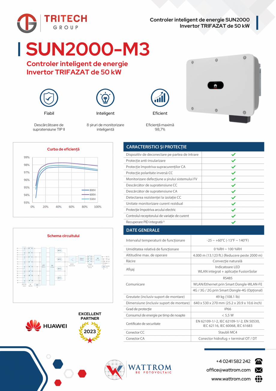 Pagina 1 - Invertor TRIFAZAT de 50 kW WATTROM SUN2000-M3- 50 kW Fisa tehnica Romana Controler...