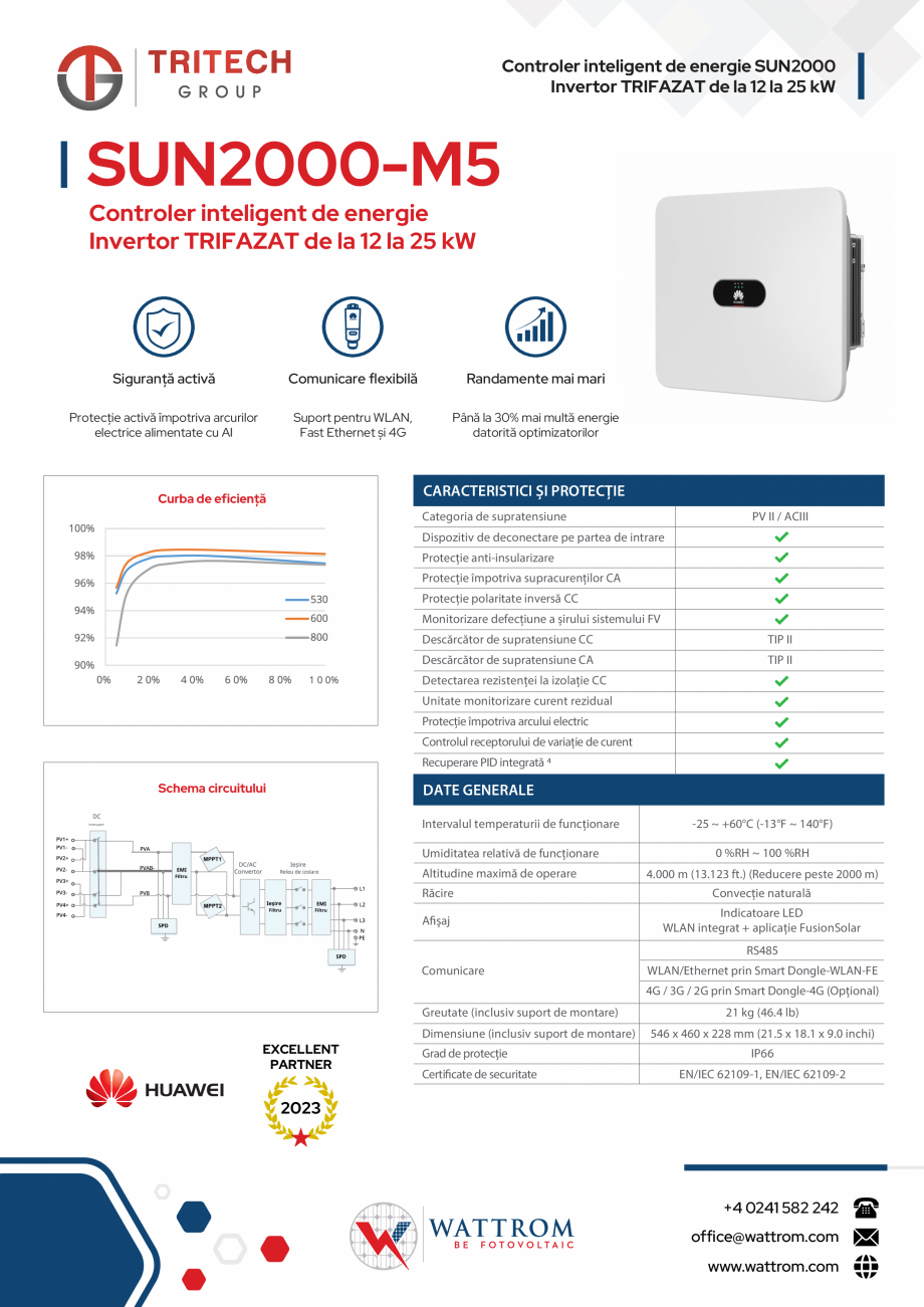 Pagina 1-Invertor TRIFAZAT de la 12 la 25 kW WATTROM SUN2000-M5 Fisa tehnica Romana Controler inteligent de...