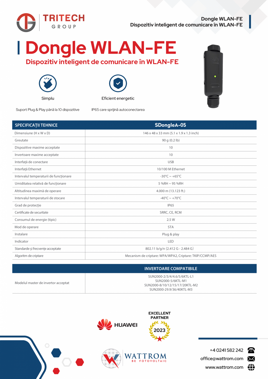 Pagina 1-Dispozitiv inteligent de comunicare in 4G - Dongle 4G WATTROM SDongleA-03-AU Fisa tehnica Romana...