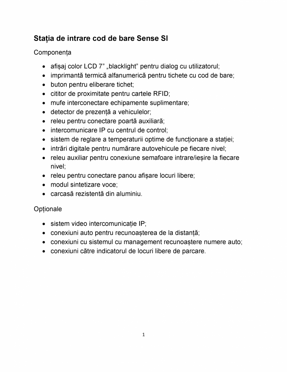 Pagina 1-Statia de intrare cod de bare  Equinsa SENSE SI Fisa tehnica Romana Stația de intrare cod de bare...