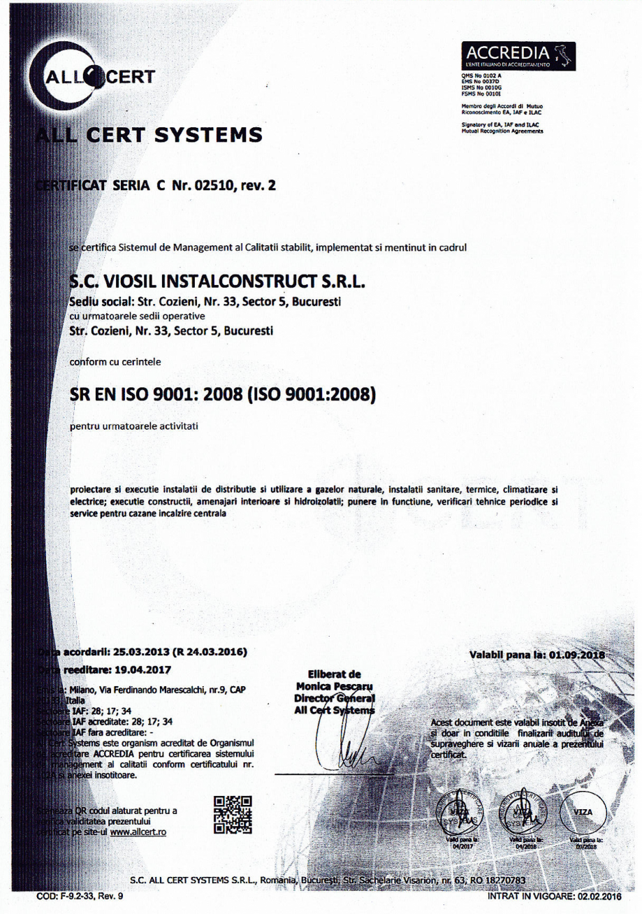 Pagina 1-Certificat sistemul de management al calitatii ISO 9001 14000 18001  Certificare produs Romana...