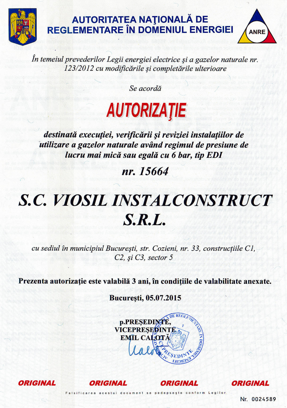 Pagina 1-Autorizatie ANRE destinata executiei, verificarii si reviziei instalatiilor de utilizare a gazelor...
